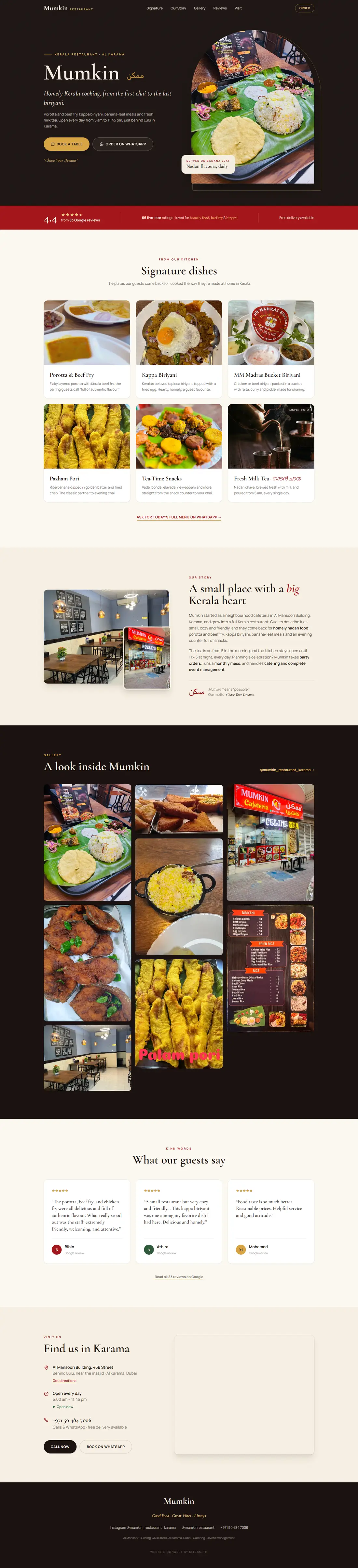 Full homepage concept for Mumkin Restaurant on desktop