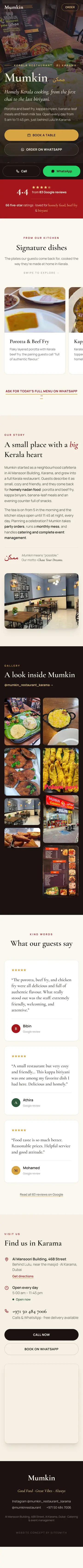 Full homepage concept for Mumkin Restaurant on mobile