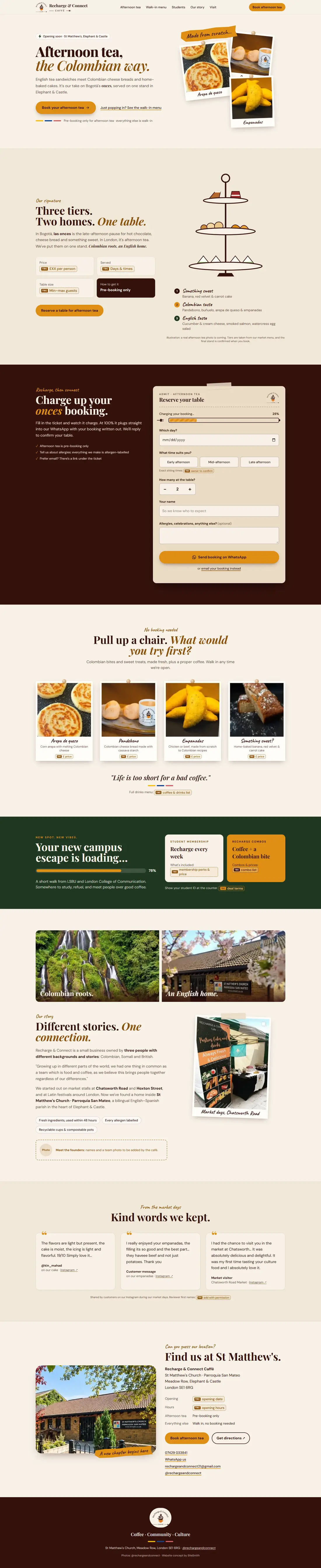 Full homepage concept for Recharge & Connect Caffè on desktop